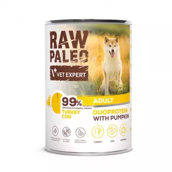 RAW PALEO Duoprotein Turkey & Cod Adult šlapias šunų ėdalas - 400 g