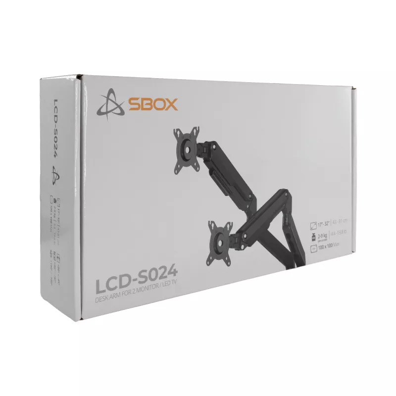 Sbox Desktop LCD-S024-3 Dviejų Monitorių Laikiklis (17-32/2x2-9kg/100x100)