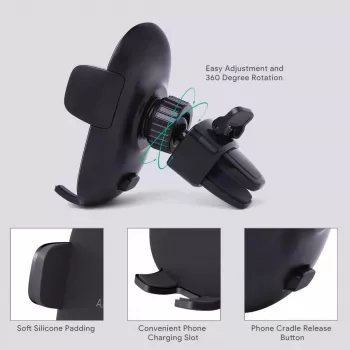 Laikiklis telefonui Aukey HD-C48 reguliuojamas 360° išmaniesiems telefonams ir mažoms planšetėms, spaustuvinis tvirtinimas, sukama ranka