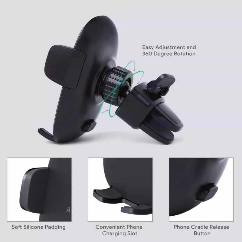 Laikiklis telefonui Aukey HD-C48 reguliuojamas 360° išmaniesiems telefonams ir mažoms planšetėms, spaustuvinis tvirtinimas, sukama ranka