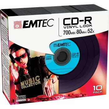 EMTEC Vinyl Look - 10 vnt. CD-R - 700 MB (80 min) 52x - mėlyna, geltona, alyvinė, žalia, rožinė - plonas jewel dėklas