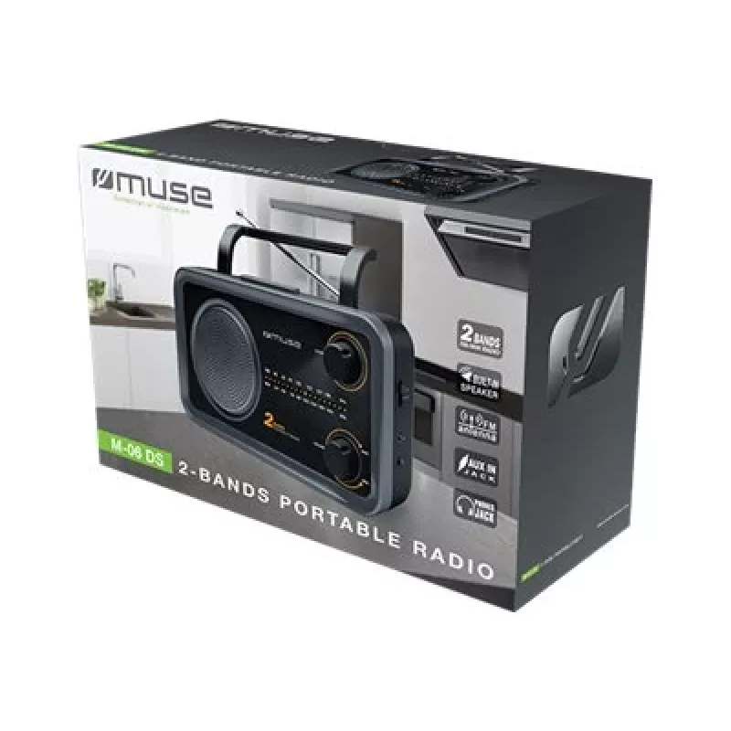 Muse M-06DS 2 juostų nešiojamas radijo imtuvas, pilka spalva