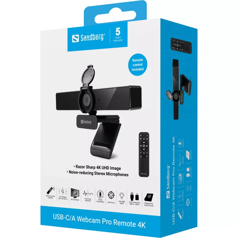 Internetinė kamera Sandberg USB-C/A Pro Remote 4K 8 MP 3840x2160