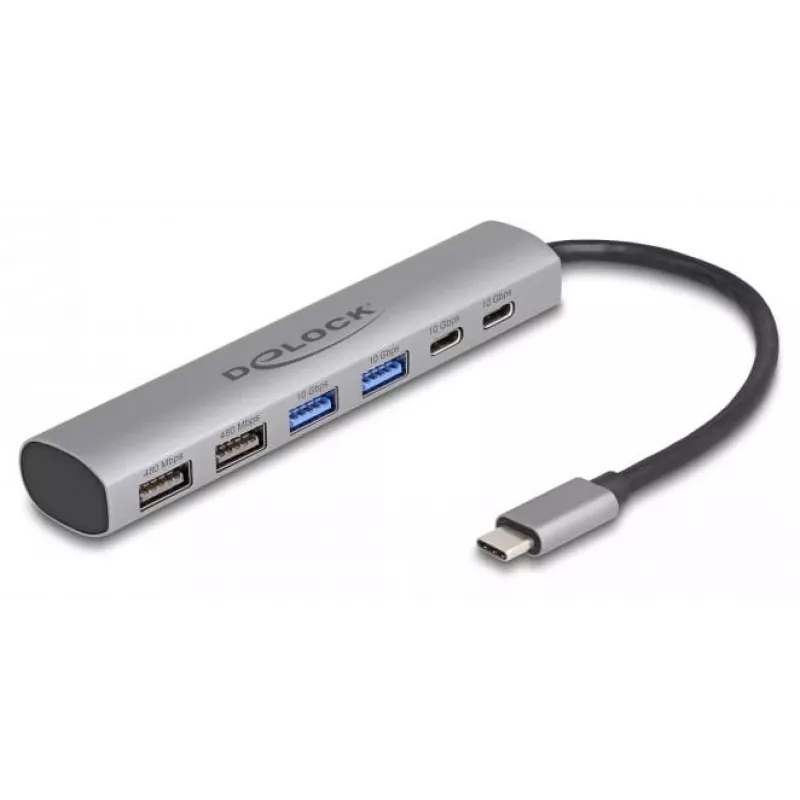 DeLOCK 64232 USB 3.2 Gen 1 stotelė, 4× USB-A, 2× USB-C, pilka