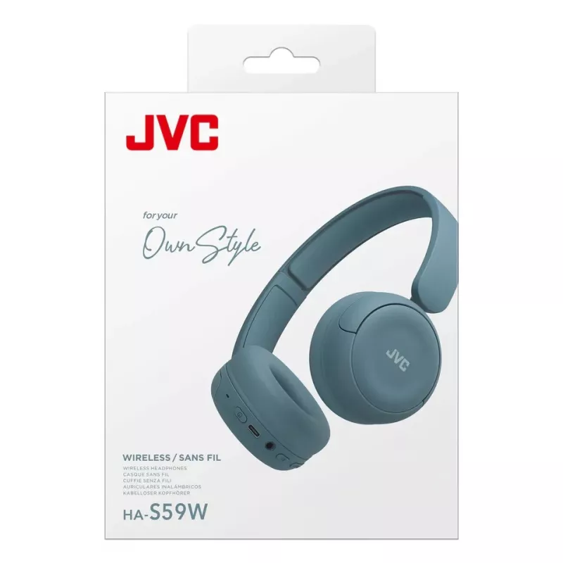 Ausinės JVC HA-S59W – belaidės ir laidinės Bluetooth, antausinės, lankeliu, 20–20000 Hz, 1,2 m laidas, mėlynos