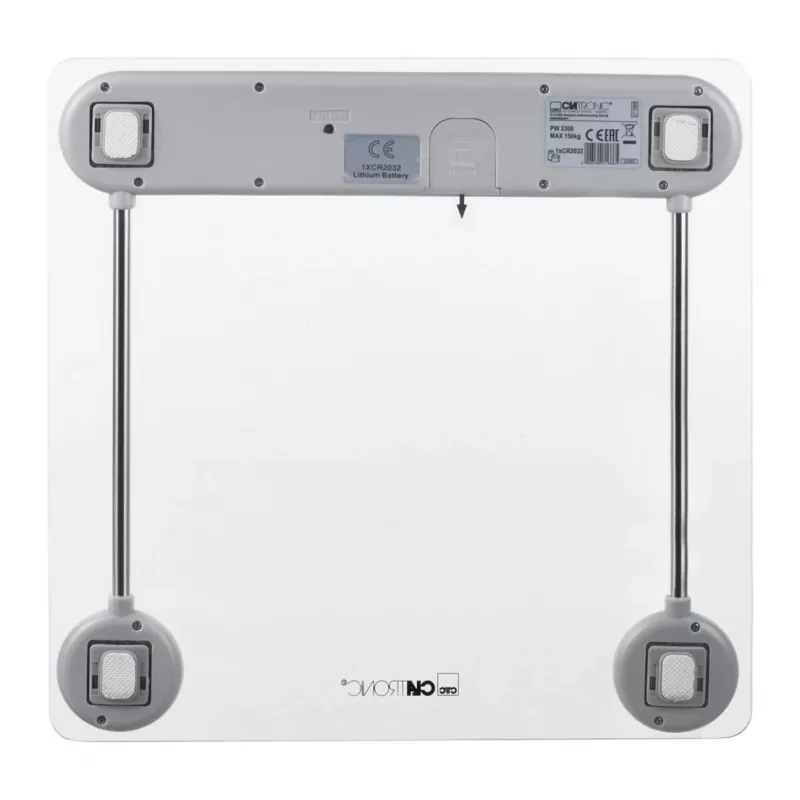 Svarstyklės elektroninės asmeninės CLATRONIC PW 3368 – 150 kg, tikslumas 100 g, stiklinė platforma