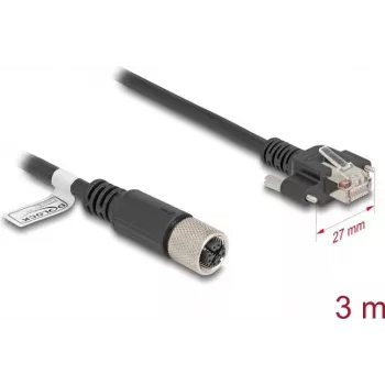 Tinklo kabelis DeLOCK M12 X-coded 8 kontaktų moteriškas į RJ45 kištuką Cat.6A 3 m Juoda