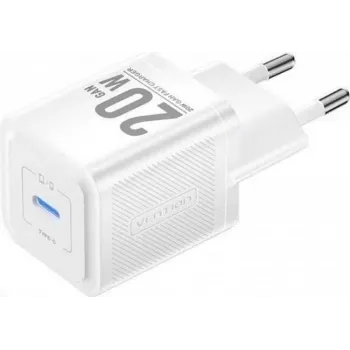 Vention FEPW0-EU 20W USB-C sieninis kroviklis išmaniesiems telefonams, planšetėms, išmaniesiems laikrodžiams, ausinėms, baltas