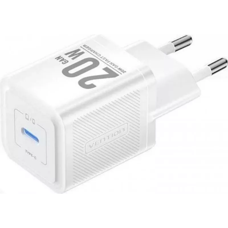 Vention FEPW0-EU 20W USB-C sieninis kroviklis išmaniesiems telefonams, planšetėms, išmaniesiems laikrodžiams, ausinėms, baltas