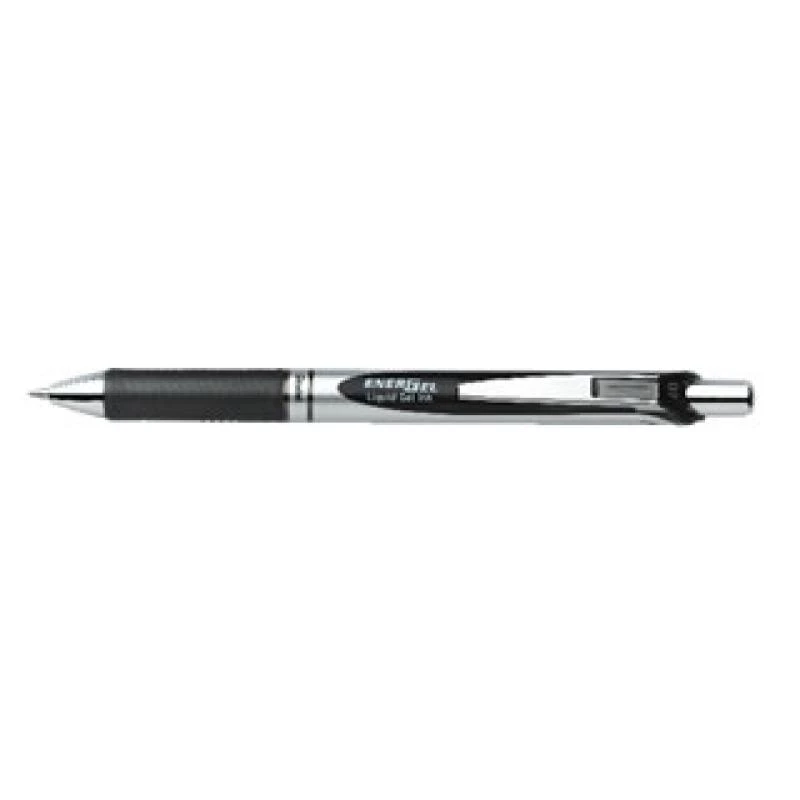 PENTEL EnerGel XM Klick Black – užsegamas rašiklis su metalo efektu, 0,7 mm, juodas, 12 vnt.
