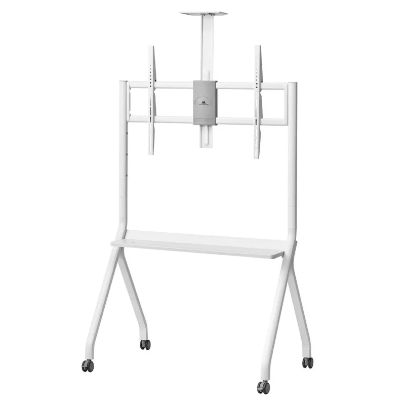 Grindinis stovas televizoriui MACLEAN MC-114 W, 55–100 colių, baltas, VESA iki 900x600, maks. apkrova 120 kg, aukštis 115–152 cm, lentyna