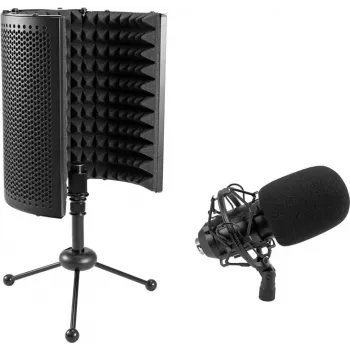 Didelės diafragmos kondenserinis mikrofonų rinkinys Omnitronic CM-78MK2 su AS-04 stalo mikrofono absorberio sistema
