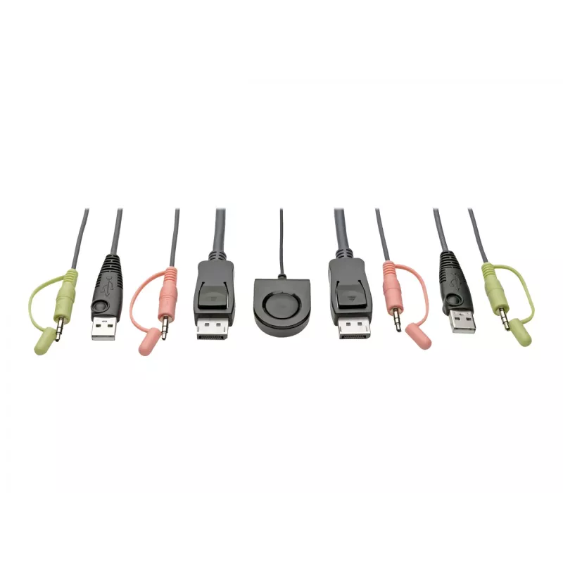 Tripp Eaton Tripp Lite serijos 2 prievadų DisplayPort 1.1 / USB KVM jungiklis su garsu/vaizdu, įmontuotais kabeliais, USB periferinių įrenginių bendrinimu