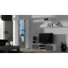 TV stovas cama meble SOHO 140 — 1400×430×370 mm, baltas viršus, medžio drožlių plokštė, baltas rėmas, balta/pilka blizgūs fasadai