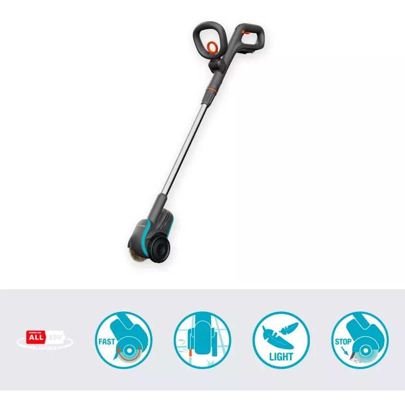 Gardena 14820-55 EasyWeed 1800/18V P4A solo akumuliatorinis piktžolių ir siūlių šepetys, be akumuliatoriaus bei kroviklio, pilkas/turkio