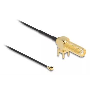 DeLOCK antenos kabelis SMA 90° PCB lizdas pravestinis koaksialinis kabelis 0,15 m I-PEX MHF1 juodas auksinis