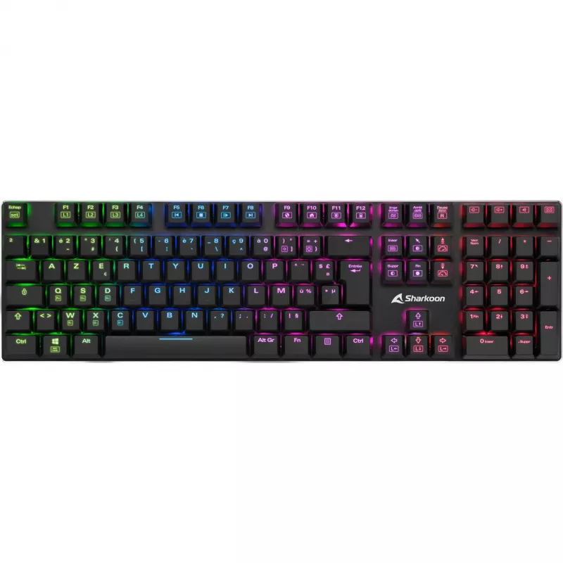 SHARKOON PureWriter RGB, žaidimų klaviatūra juoda, FR išdėstymas, Kailh Choc Low Profile Blue jungikliai