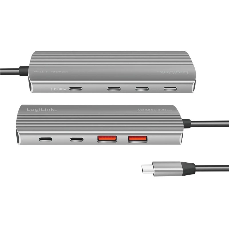 LogiLink USB 3.2 Gen2 Hub 7+1 prievadas 2x USB-A 5x USB-C PD 100W aliuminis