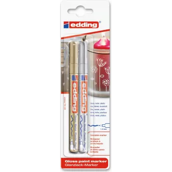 Markeriu rinkinys Edding e-751, kulkos antgalis, metalizuotas auksas ir sidabras, 2 vnt.