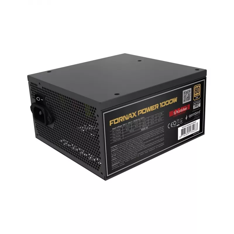 Gembird CCC-PSUGOLD-1000W Fornax Power maitinimo blokas 1000W aktyvus PFC 12cm ventiliatorius 80+Gold