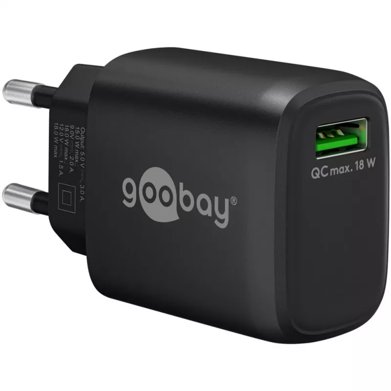 USB-A greitasis QC įkroviklis (18 W) (juodas)