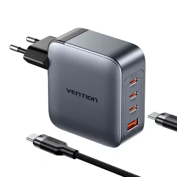 Vienos maitinimo įkroviklis Vention TZ-FETH0-EU 3× USB-C + 1× USB-A 100W, PD iki 30W vienam C, įėjimas 100–240V