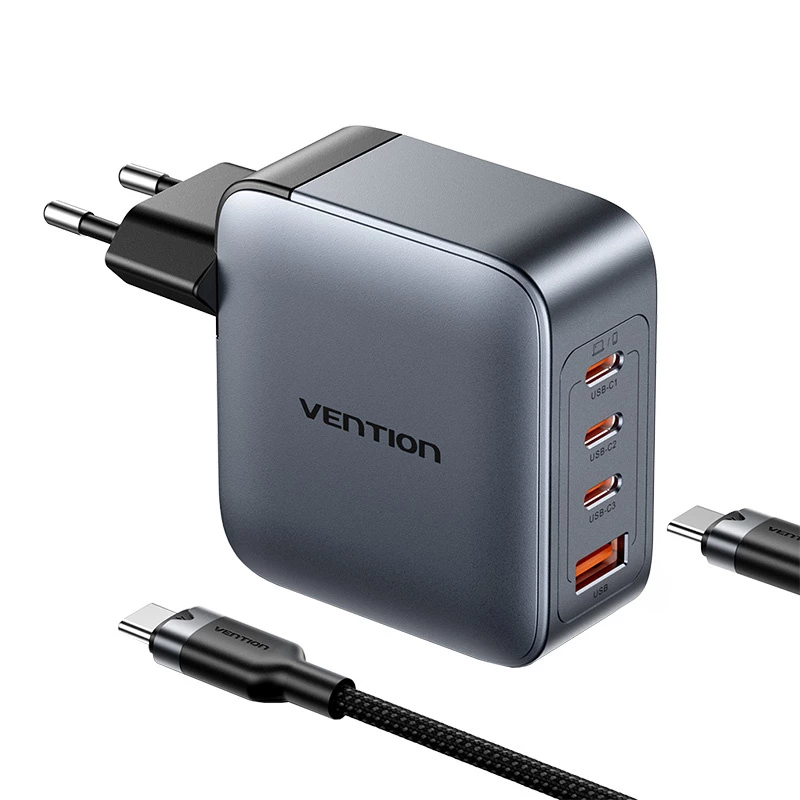Vienos maitinimo įkroviklis Vention TZ-FETH0-EU 3× USB-C + 1× USB-A 100W, PD iki 30W vienam C, įėjimas 100–240V