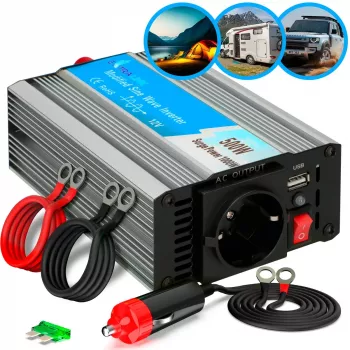 Automobilinis įtampos keitiklis Extralink OPIM-500W 12V, 500W modifikuota sinusoidė, aliumininis korpusas, aktyvus aušinimas