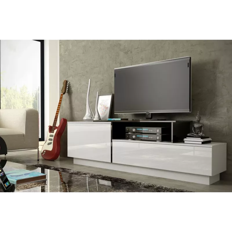 Cama TV spintelė SIGMA 3 180 baltas/baltas blizgus + juodas