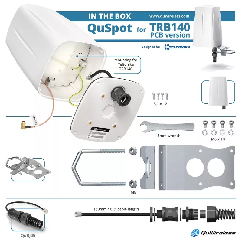 Kryptinė omni antena QuWireless QuSpot A140S-A, PoE/LAN, 0.694–2.7 GHz, iki 4 dBi, balta