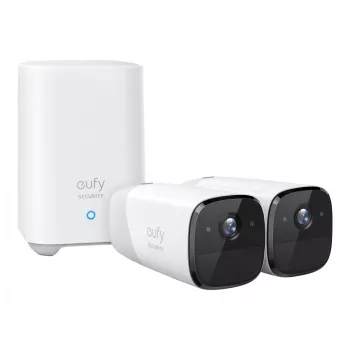 Eufy Security, eufyCam 2 Pro Belaidė namų apsaugos kamerų sistema, 365 dienų baterijos veikimo laikas, HomeKit suderinamumas, 2K raiška, IP67 atspari orams, naktinis matymas, 2 kamerų rinkinys, be mėnesinio mokesčio