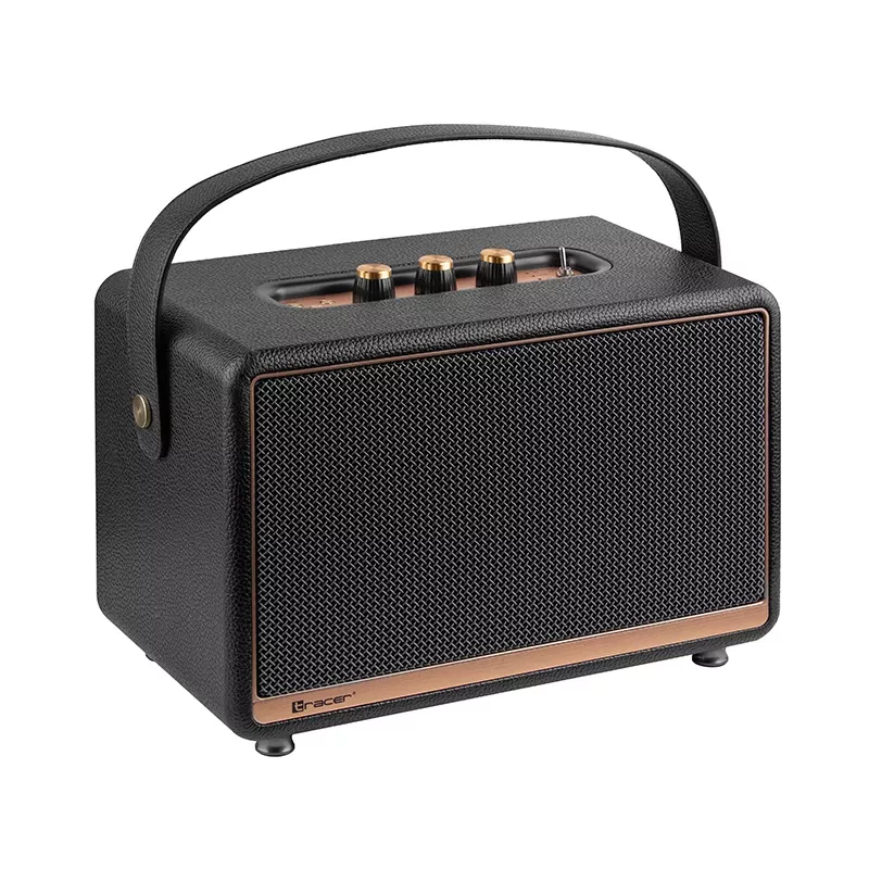 Nešiojamas stereo garsiakalbis TRACER M45 juodas – Bluetooth 5.0, 45 W RMS, FM radijas, įmontuotas mikrofonas, maitinamas baterija