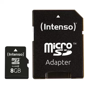 INTENSO 3413460 atminties kortelė Micro SDHC 8GB, klasė 10 su adapteriu
