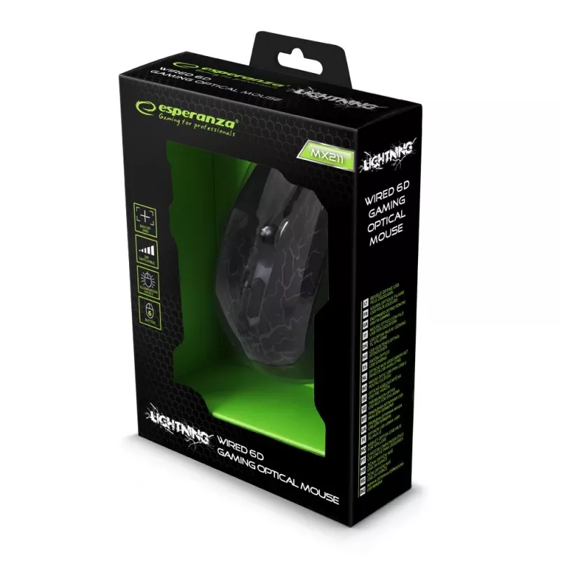 Esperanza MX211 LIGHTNING - USB pelė - optinė - 6 mygtukai - juoda