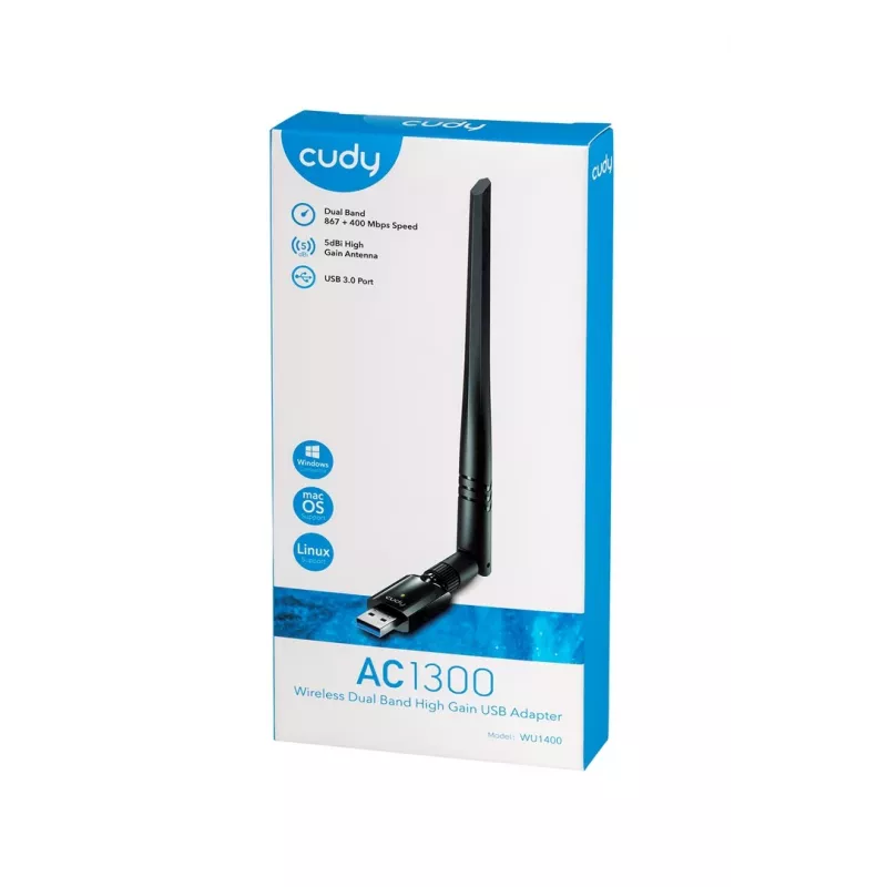 Cudy WU1400 USB tinklo adapteris, WLAN 867 Mbit/s, dviejų juostų, Wi-Fi 5