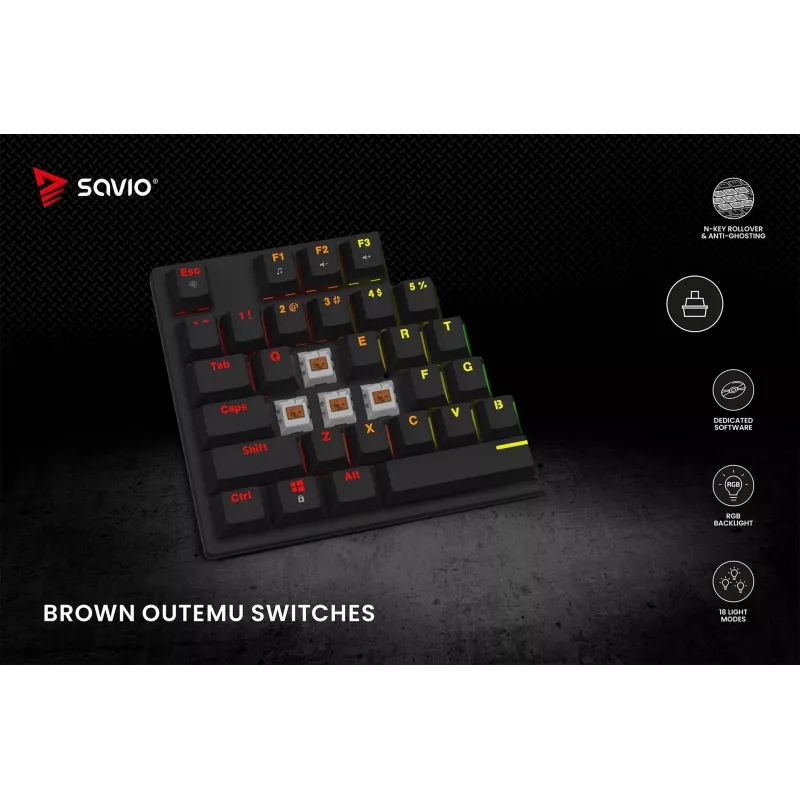 Mechaninė klaviatūra Savio RGB Tempest X2 Outemu Brown