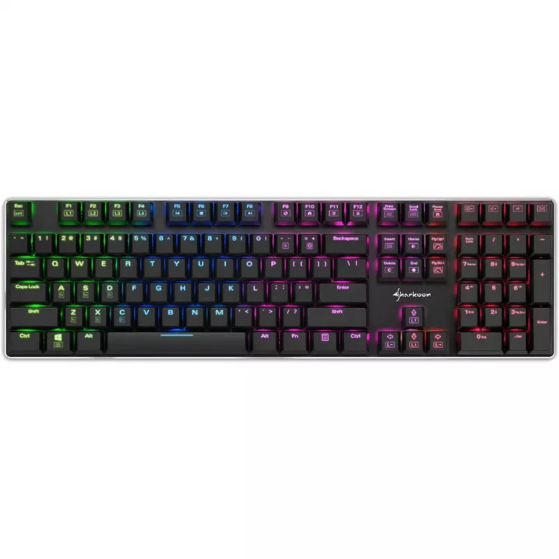 SHARKOON PureWriter RGB, žaidimų klaviatūra juoda, FR išdėstymas, Kailh Choc Low Profile Blue jungikliai