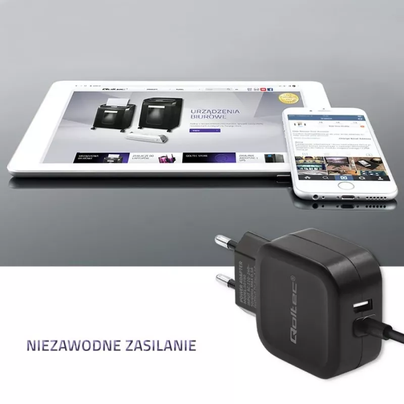 Qoltec 50190 Mobiliojo įrenginio įkroviklis iš tinklo, 3.4 A, USB, USB-C laidas