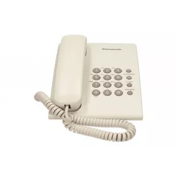 Analognis telefonas Panasonic KX-TS500PDW — 16 mygtukų, baltas, stalo/sienos montavimas, 100 įrašų telefonų knyga