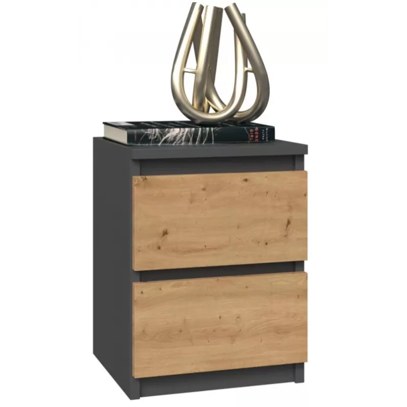 Naktinis staliukas Topeshop M2 ANTRACYT/ARTISAN 2 stalčiai Antracitas Ąžuolas