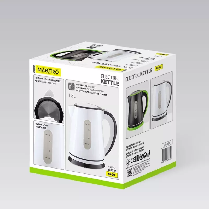 Elektrinis virdulys Maestro MR-058-WHITE 1,8 L, 2000 W, belaidis, nuimamas filtras