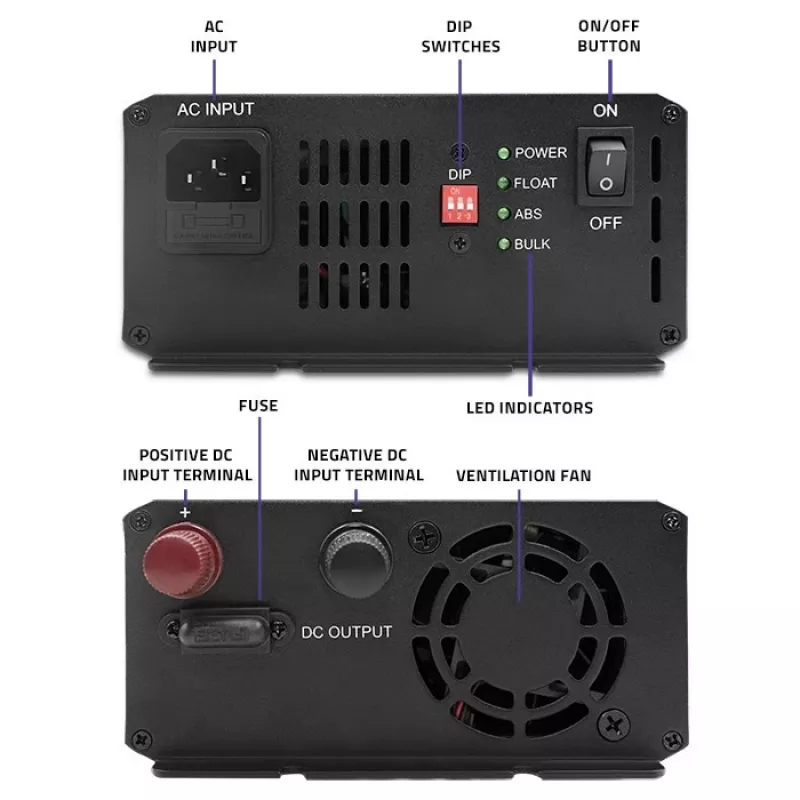 Qoltec Smart Monolith baterijų krautuvas, skirtas LiFePO4 AGM GEL SLA akumuliatoriams | 10A | 12V