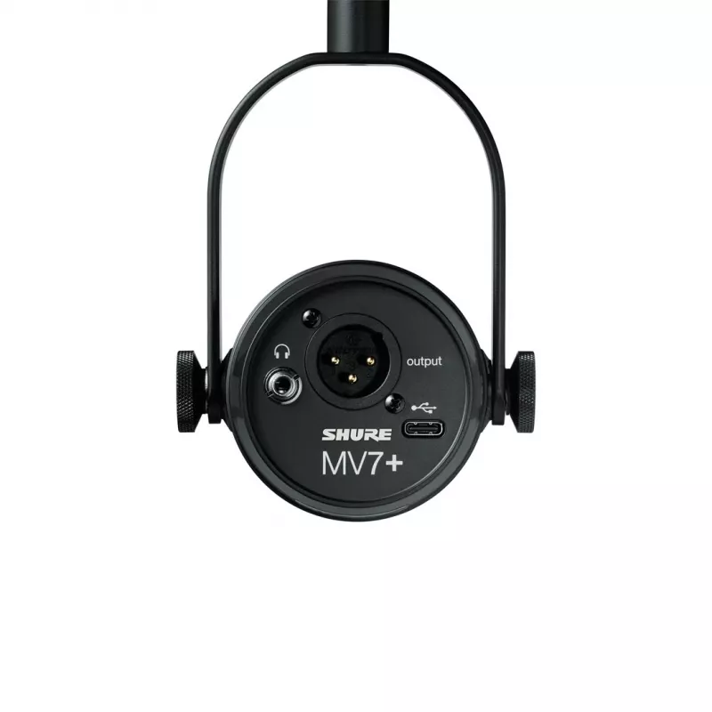 Shure MV7+-K - Profesionalus paskaitų ir vokalo mikrofonas su XLR/USB-C jungtimis, juodas