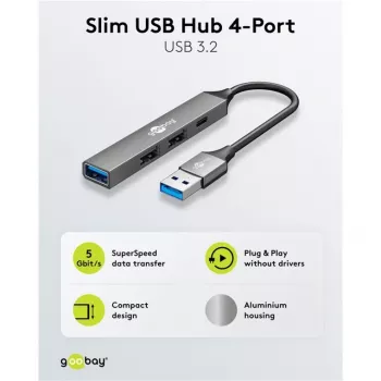 Goobay Slim 4-Port USB-Hub USB-A į USB-C™/USB-A, USB 3.2 (74458)
