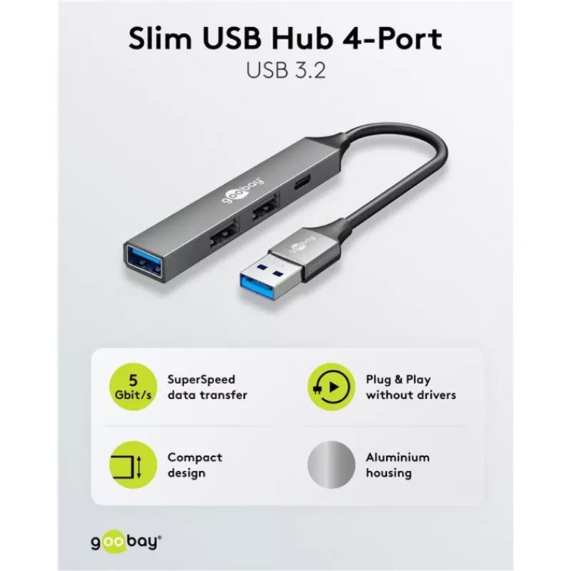 Goobay Slim 4-Port USB-Hub USB-A į USB-C™/USB-A, USB 3.2 (74458)