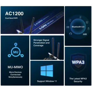 Mercusys AC1200 Wi-Fi Bluetooth PCIe adapteris MA30E Dual Band