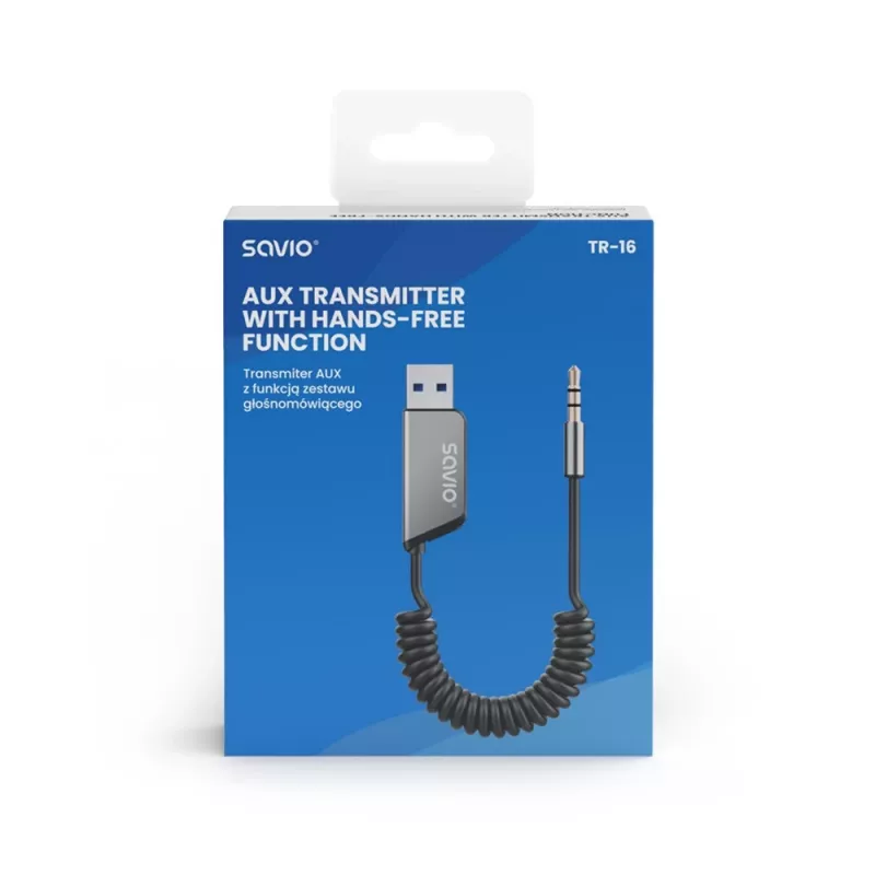 Savio TR-16 Bluetooth 5.3 siųstuvas AUX adapteris su laisvų rankų funkcija, Google Assistant/Siri