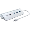 Satechie Type-C aliuminio USB centras ir kortelių skaitytuvas, sidabrinis, ST-TCHCRS
