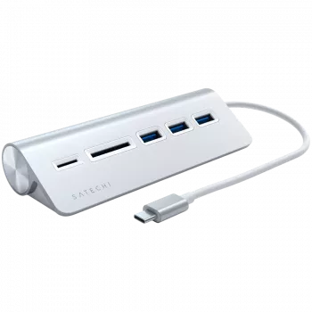 Satechie Type-C aliuminio USB centras ir kortelių skaitytuvas, sidabrinis, ST-TCHCRS