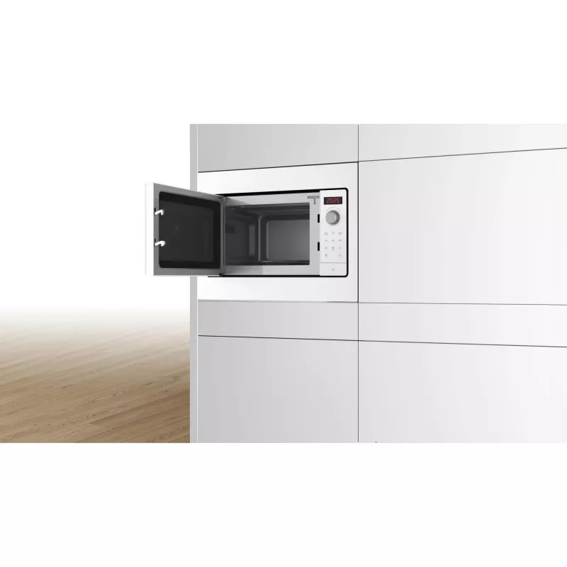 Įmontuojama mikrobangų krosnelė Bosch BFL523MW3, 800 W, 20 L, balta, jutiklinis ir sukamasis valdymas
